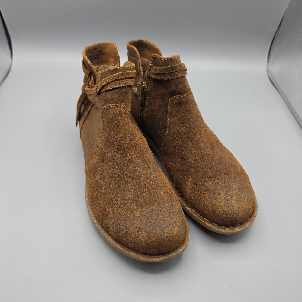 Born Wynter II Boots Womens‎ 7 Brown Leather Chukka Booties Wrap Tie Zipper